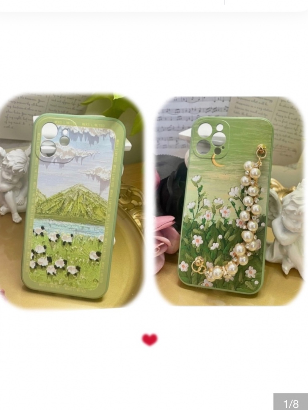 2 items.iPhone 12/12pro/13PRO/13PROMAX green cute case,flowers case,sheep case